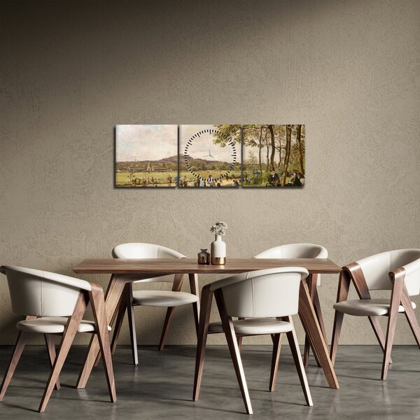 Slika - French 19th Century, Race Course at Longchamps, reprodukcije (sa satom) (90x30 cm)