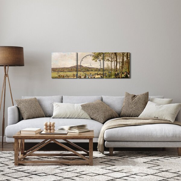 Slika - French 19th Century, Race Course at Longchamps, reprodukcije (sa satom) (90x30 cm)