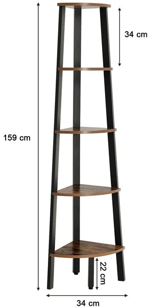 Kutni regal TAYLOR s 5 polica 159x34 cm, rustikalno smeđi