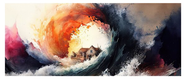 Slika - U vrtlogu poplave, akvarel (120x50 cm)