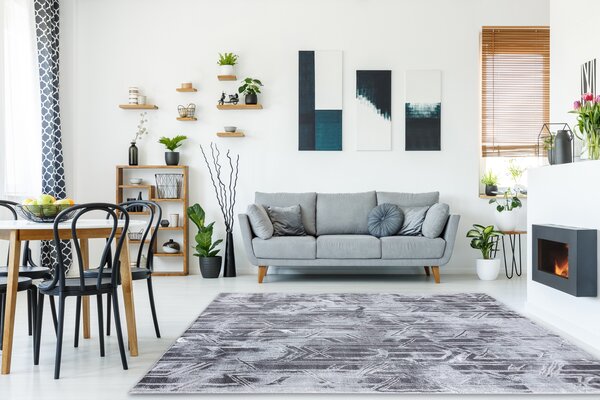 Tepih MEFE moderna B402 - Strukturne, dvije razine flora tamno sivi