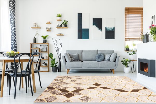 Tepih MEFE moderna B400 Kocka, geometrijski 3D - Strukturne, dvije razine flora krem / bež