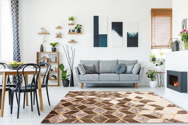 Tepih MEFE moderna B400 Kocka, geometrijski 3D - Strukturne, dvije razine flora tamno bež