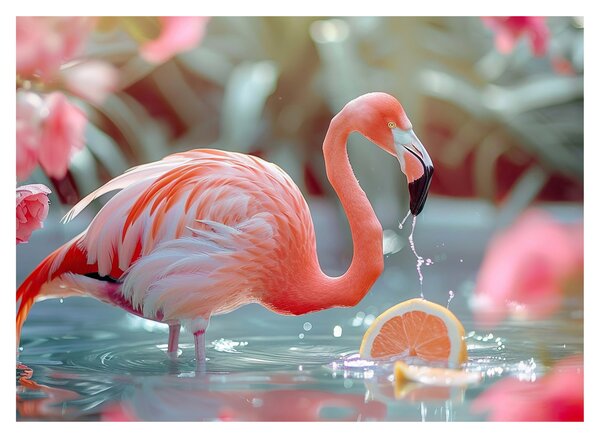 Slika - Flamingo u ribnjaku (70x50 cm)