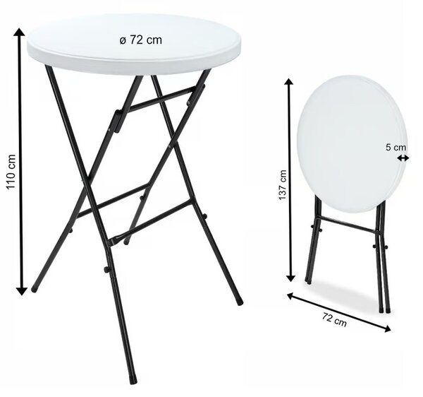 Sklopivi barski stol Ø72 cm - bijeli, visina 110 cm