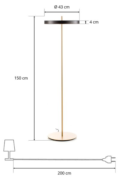 Podne Lampa UMAGE, Asteria floor, prigušiv, Crno, Dnevna soba, Metal, Dizajn
