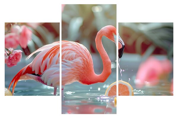 Slika - Flamingo u ribnjaku (90x60 cm)