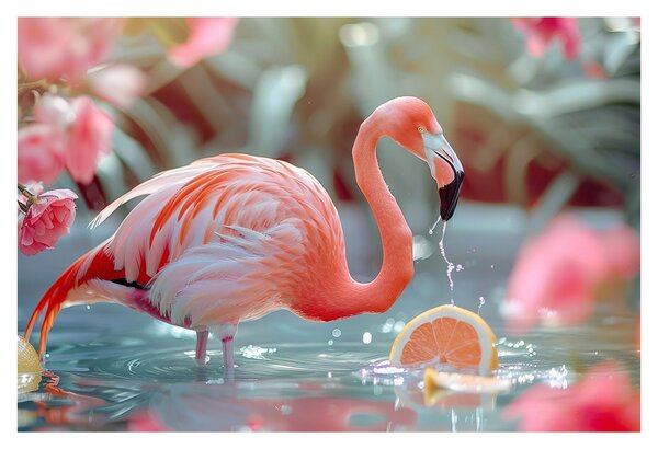 Slika - Flamingo u ribnjaku (90x60 cm)