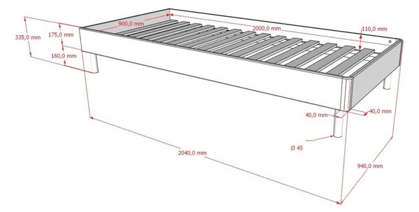 Krevet od punog hrasta bez uzglavlja s podnicom 90x200 cm u prirodnoj boji Forrest – Vipack