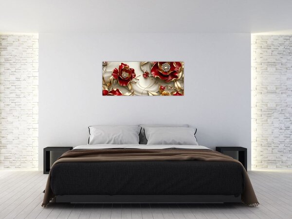 Slika - 3D crveno-zlatno cvijeće (120x50 cm)