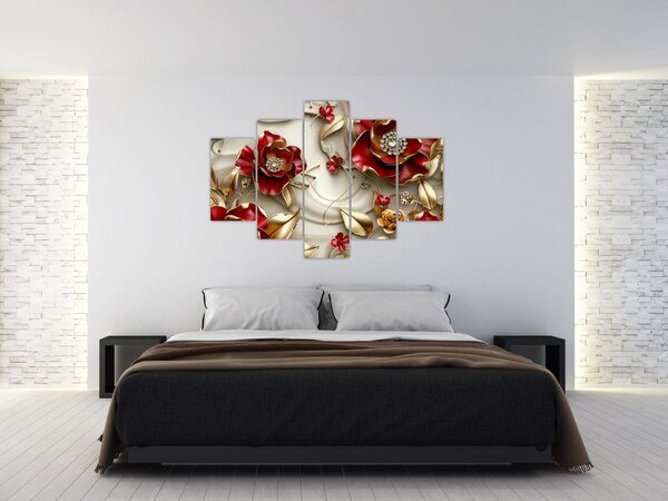 Slika - 3D crveno-zlatno cvijeće (150x105 cm)