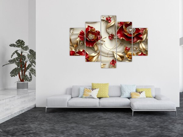Slika - 3D crveno-zlatno cvijeće (150x105 cm)
