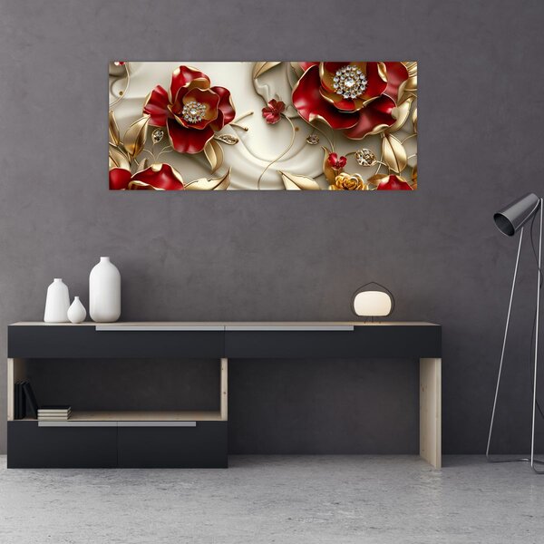 Slika - 3D crveno-zlatno cvijeće (120x50 cm)