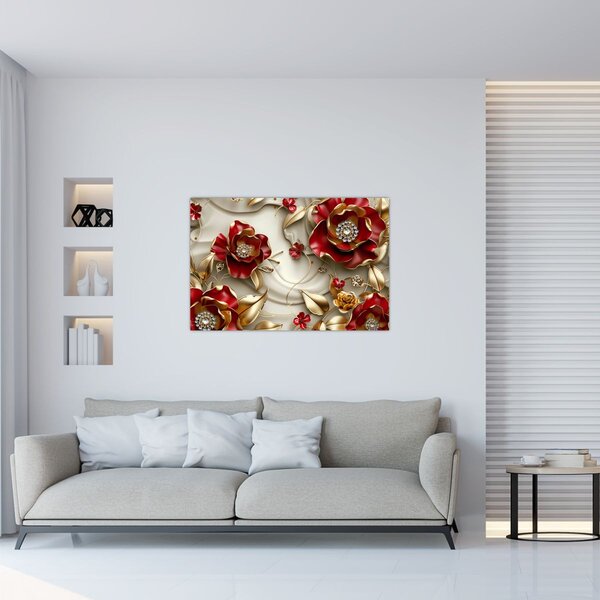 Slika - 3D crveno-zlatno cvijeće (90x60 cm)