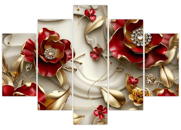 Slika - 3D crveno-zlatno cvijeće (150x105 cm)