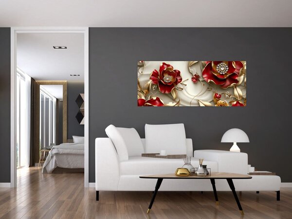 Slika - 3D crveno-zlatno cvijeće (120x50 cm)