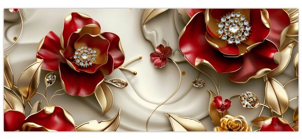Slika - 3D crveno-zlatno cvijeće (120x50 cm)