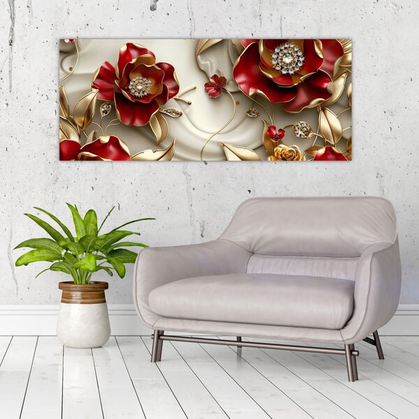 Slika - 3D crveno-zlatno cvijeće (120x50 cm)