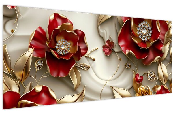 Slika - 3D crveno-zlatno cvijeće (120x50 cm)