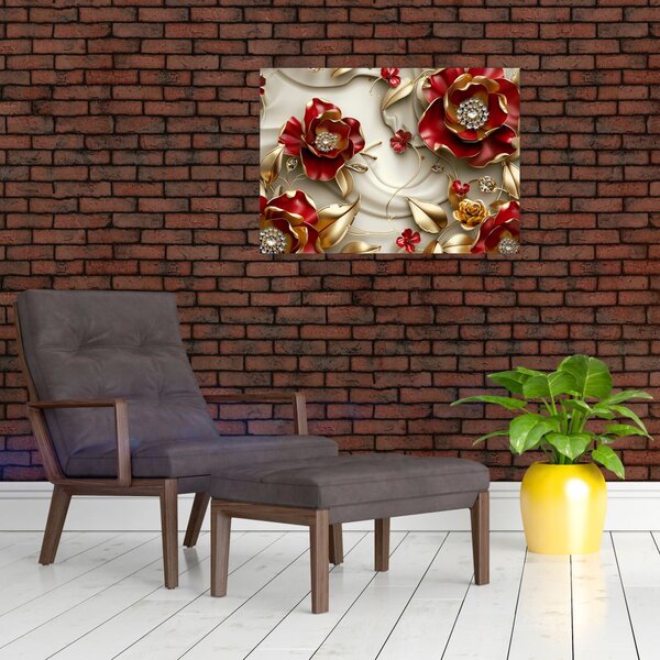 Slika - 3D crveno-zlatno cvijeće (70x50 cm)