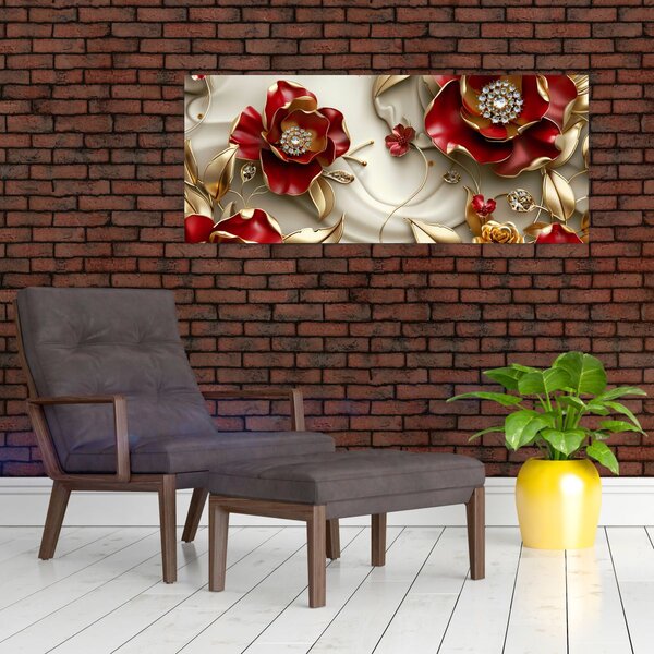Slika - 3D crveno-zlatno cvijeće (120x50 cm)