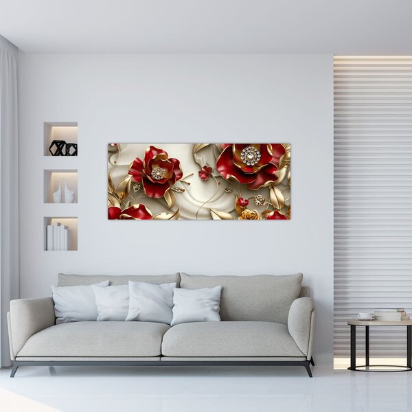 Slika - 3D crveno-zlatno cvijeće (120x50 cm)