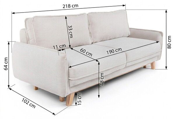 Bež sklopiva sofa od samta 218 cm Tori – Bonami Selection