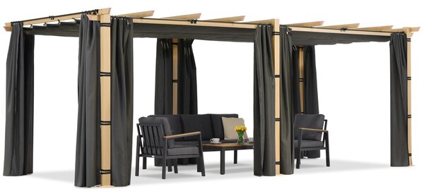 Pergola za terasu Barbados 3x6 m sa Garden Point zavjesama drvo-antracit