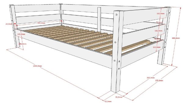 Bijeli dječji krevet od masivnog bora s podnicom 90x200 cm Margrit – Vipack