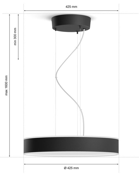Viseće Svjetiljka Philips Hue, Philips Hue, prigušiv, Crno, Dnevna soba, Metal, Moderan
