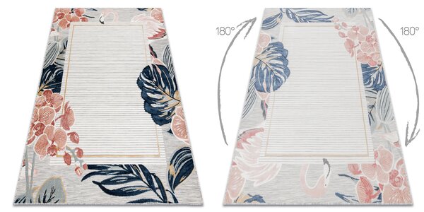Tepih Structural BOTANIC 65240 Flamingo, lišće ravno tkani na balkonu, terasi - sivi