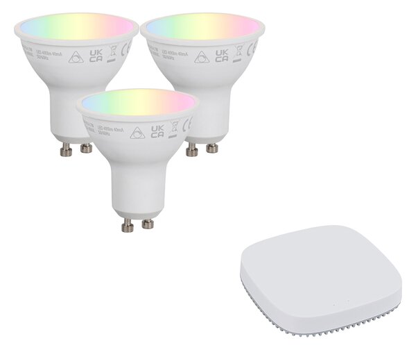 Set pametnih GU10 prigušivih LED žarulja 4,7 W 400 lm 2700K-6500K uklj. Zigbee Smart Hub