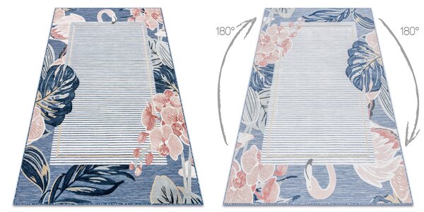 Tepih Structural BOTANIC 65240 Flamingo, lišće ravno tkani na balkonu, terasi - tamno plava