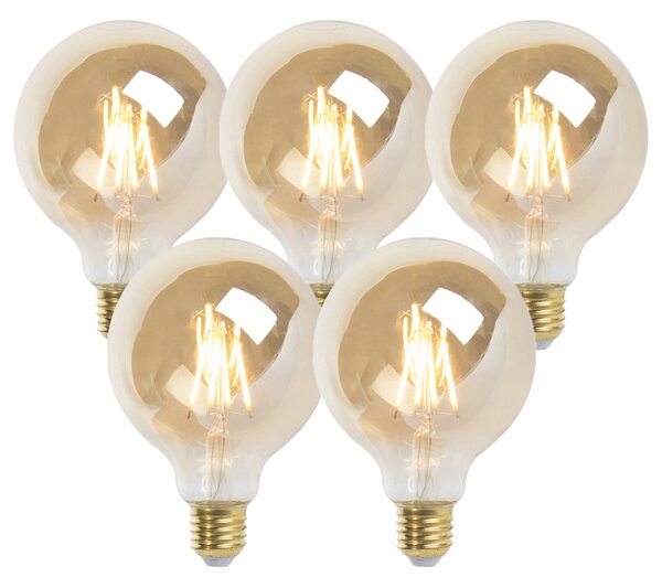 Set od 5 E27 prigušivih LED žarulja G95 zlatna 5W 380lm 2200K