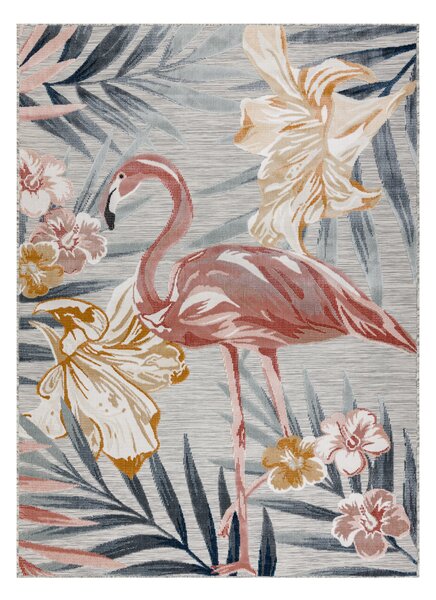 Tepih Structural BOTANIC 65263 Flamingo, cvijeće ravno tkani na balkonu, terasi - sivi