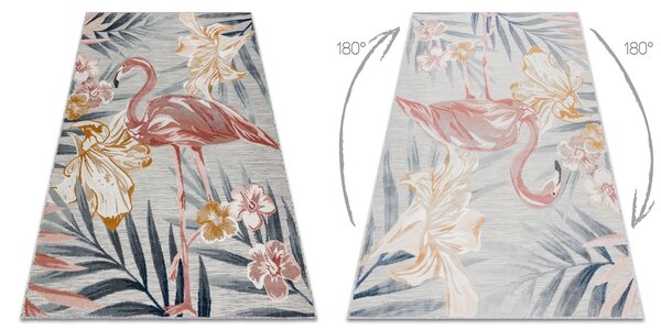 Tepih Structural BOTANIC 65263 Flamingo, cvijeće ravno tkani na balkonu, terasi - sivi