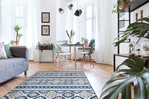 Tepih Structural BOTANIC 65252 Boho, ravno tkani na balkonu, terasi - tamno plava