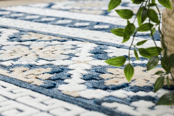 Tepih Structural BOTANIC 65252 Boho, ravno tkani na balkonu, terasi - tamno plava