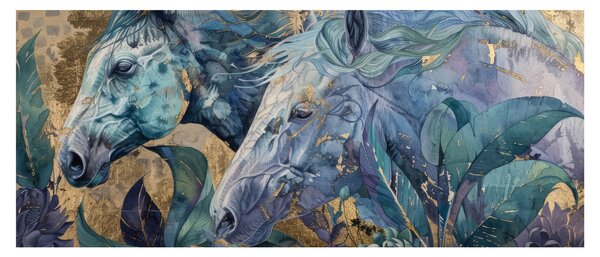 Slika - Konji sa zlatnom pozadinom (120x50 cm)