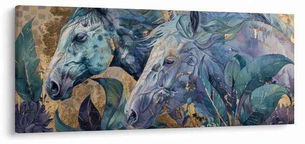 Slika - Konji sa zlatnom pozadinom (120x50 cm)