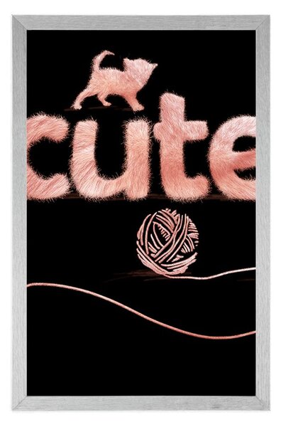 Plakat mačka s klupkom i natpisom Cute