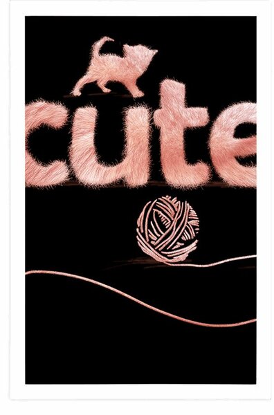 Plakat mačka s klupkom i natpisom Cute