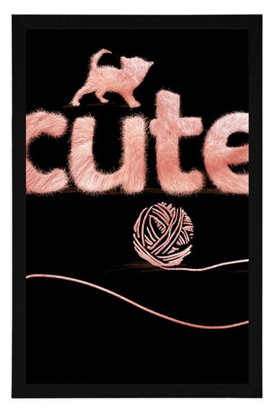 Plakat mačka s klupkom i natpisom Cute
