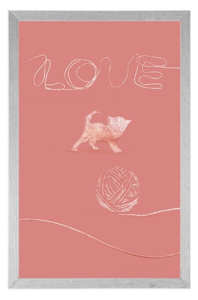 Plakat maca s klupkom i natpisom Love
