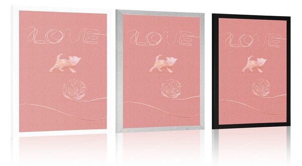 Plakat maca s klupkom i natpisom Love