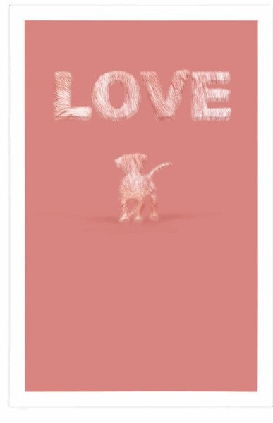Plakat psić s natpisom Love u ružičastom dizajnu