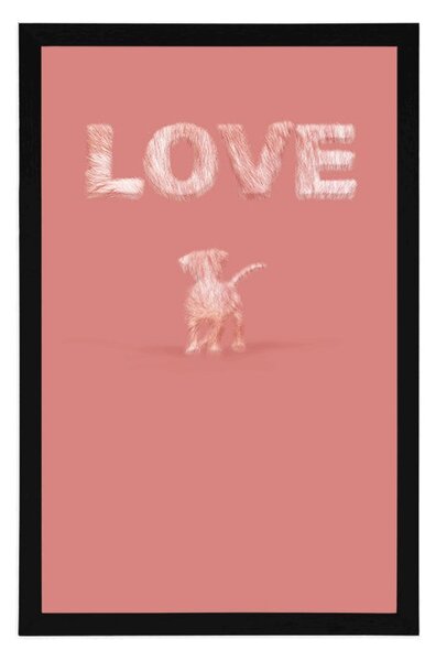 Plakat psić s natpisom Love u ružičastom dizajnu