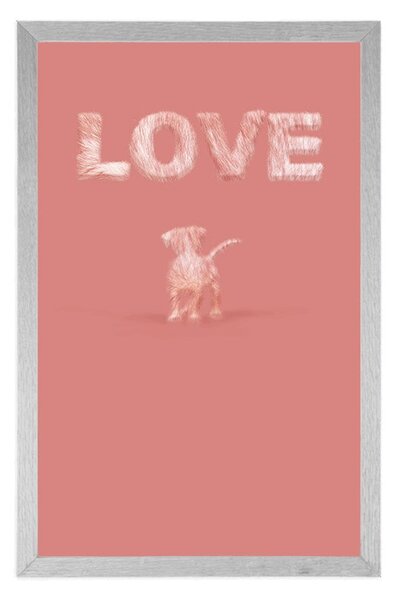 Plakat psić s natpisom Love u ružičastom dizajnu
