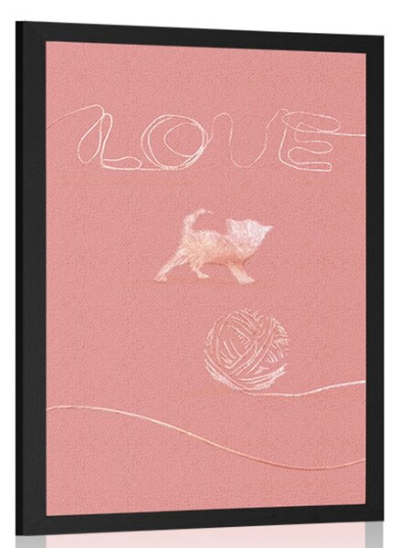 Plakat maca s klupkom i natpisom Love