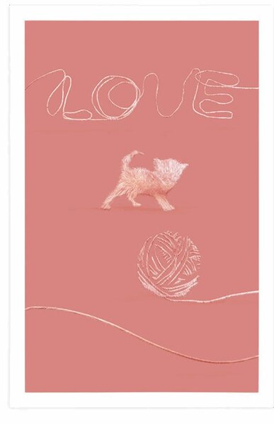 Plakat maca s klupkom i natpisom Love